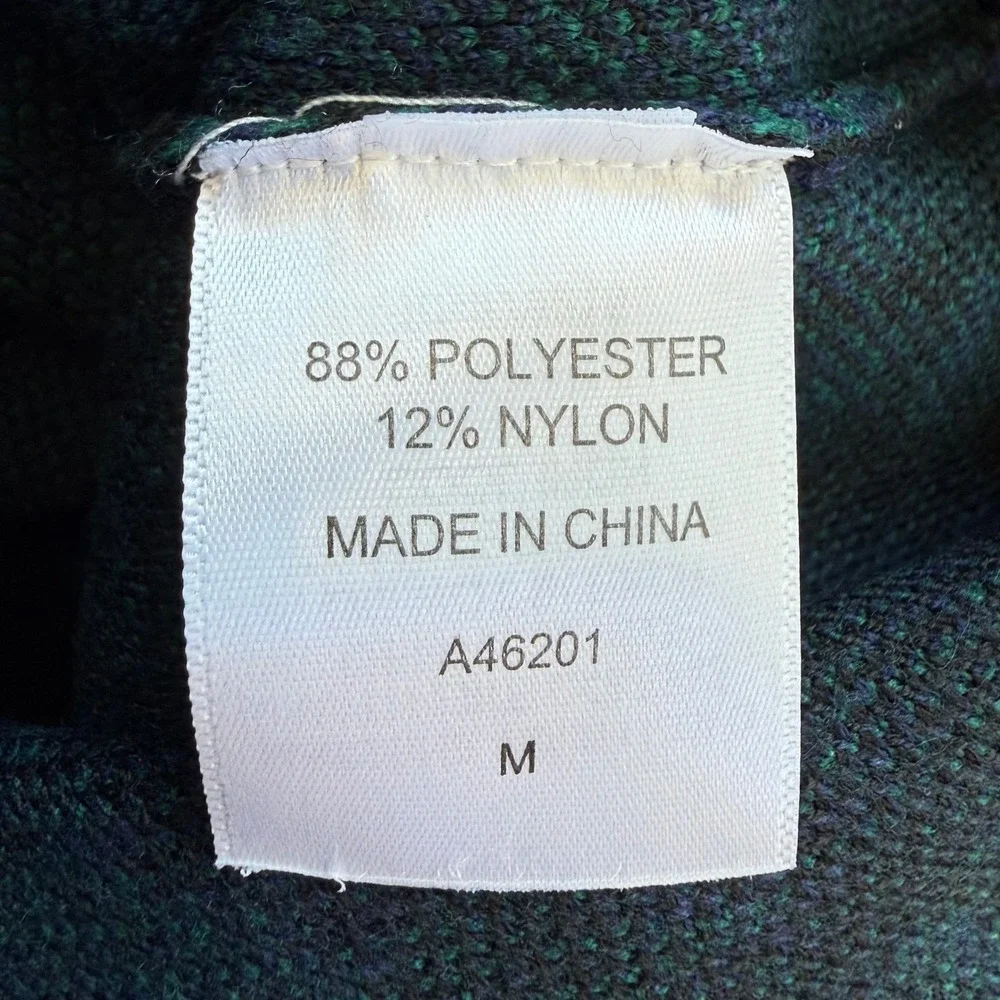 Appleseed's Womens Black Watch Plaid Mock Neck Sweater Blue Green Button M
